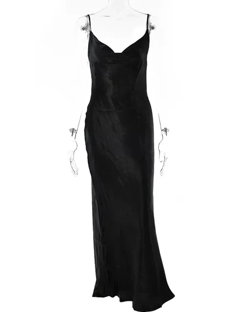 JULISSA MO Sexy Spaghetti Strap Backless Summer Dress Women Satin Lace Up Trumpet Long Dress Elegant Bodycon Party Dresses